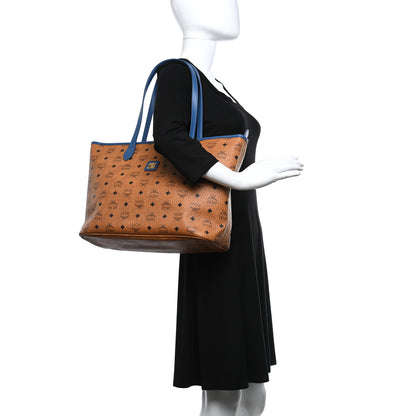 MCM Visetos Medium Shopper Tote Cognac Blue 2 of 8