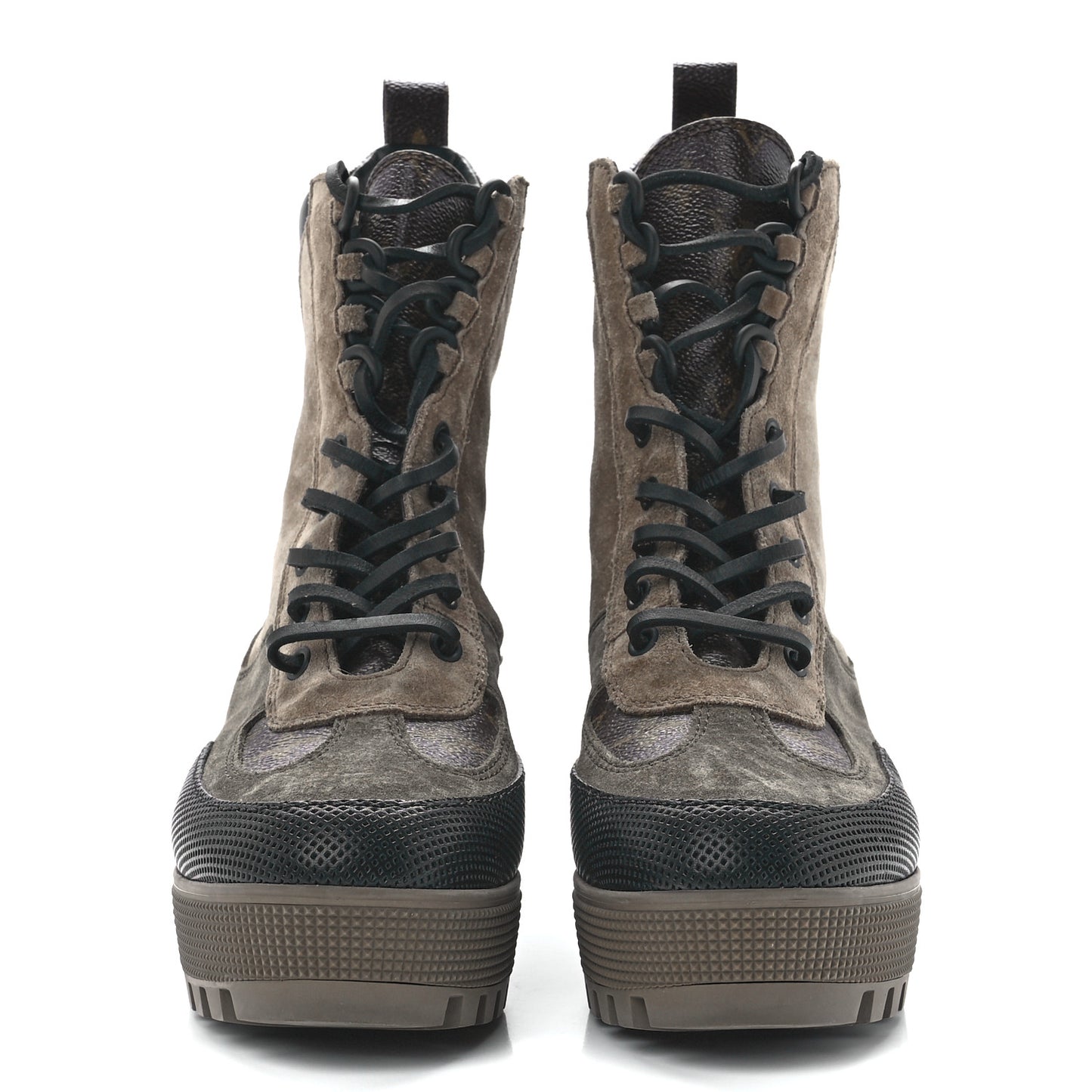 Suede Calfskin Monogram Laureate Platform Desert Boots 37.5 Beige