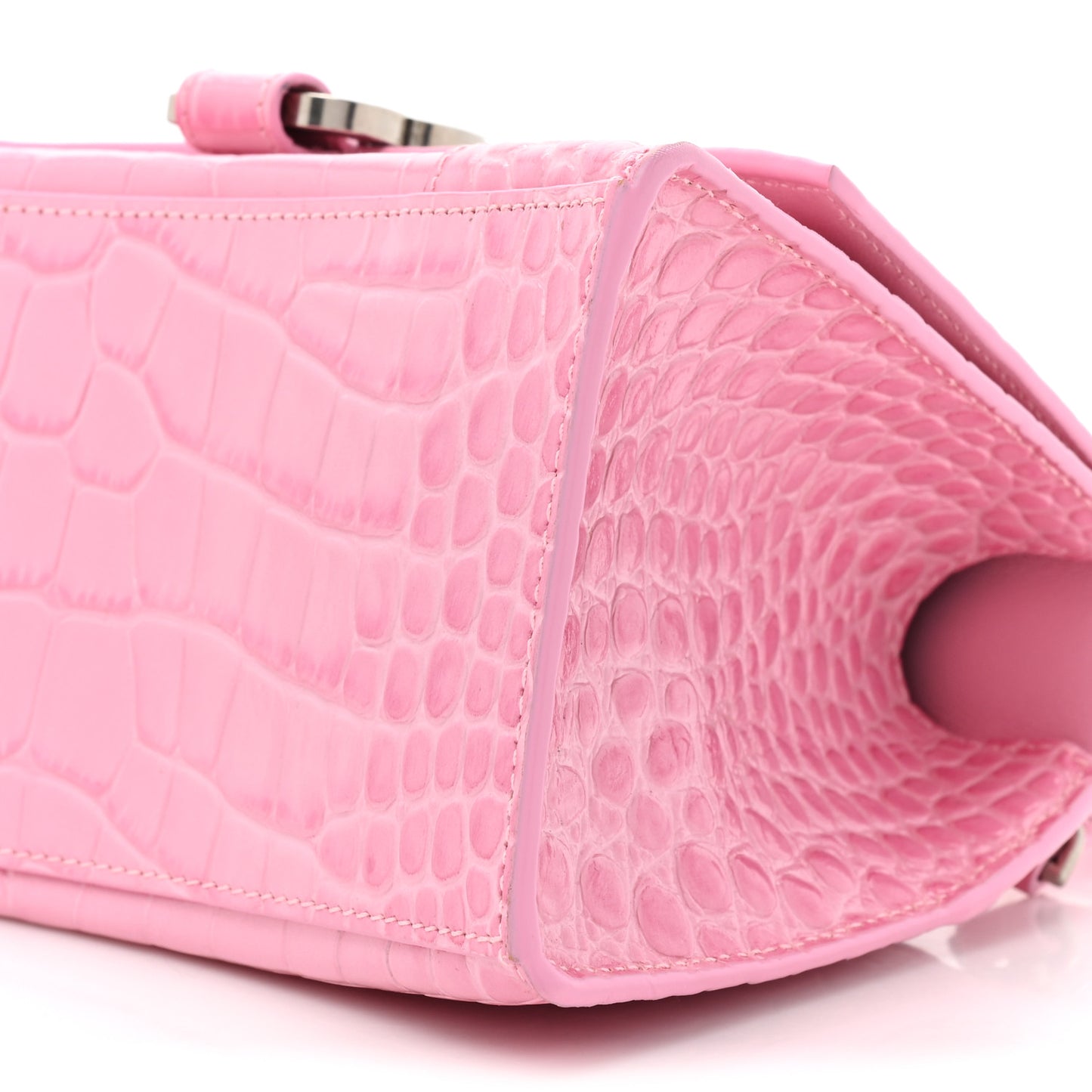 Shiny Calfskin Crocodile Embossed Small Hourglass Top Handle Bag Candy Pink