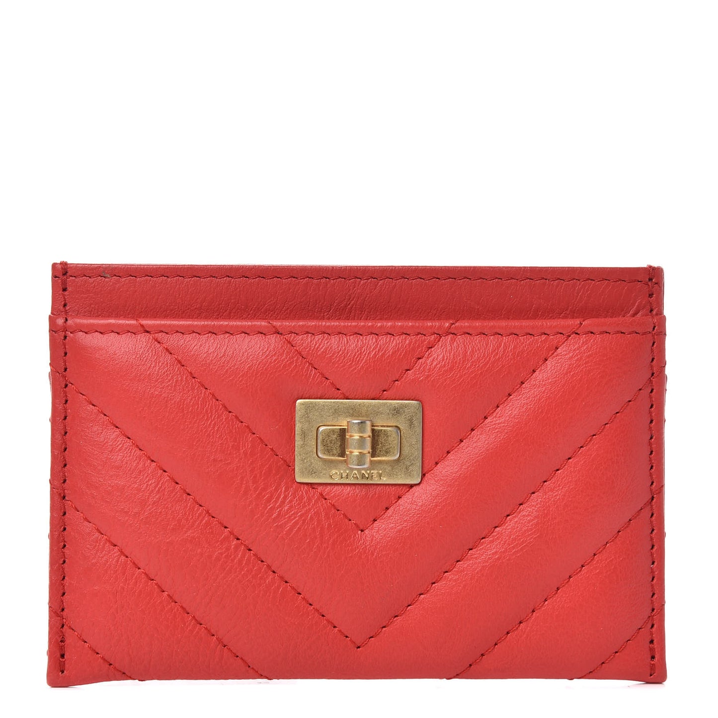 Sheepskin Chevron Quilted Reissue Card Holder Red