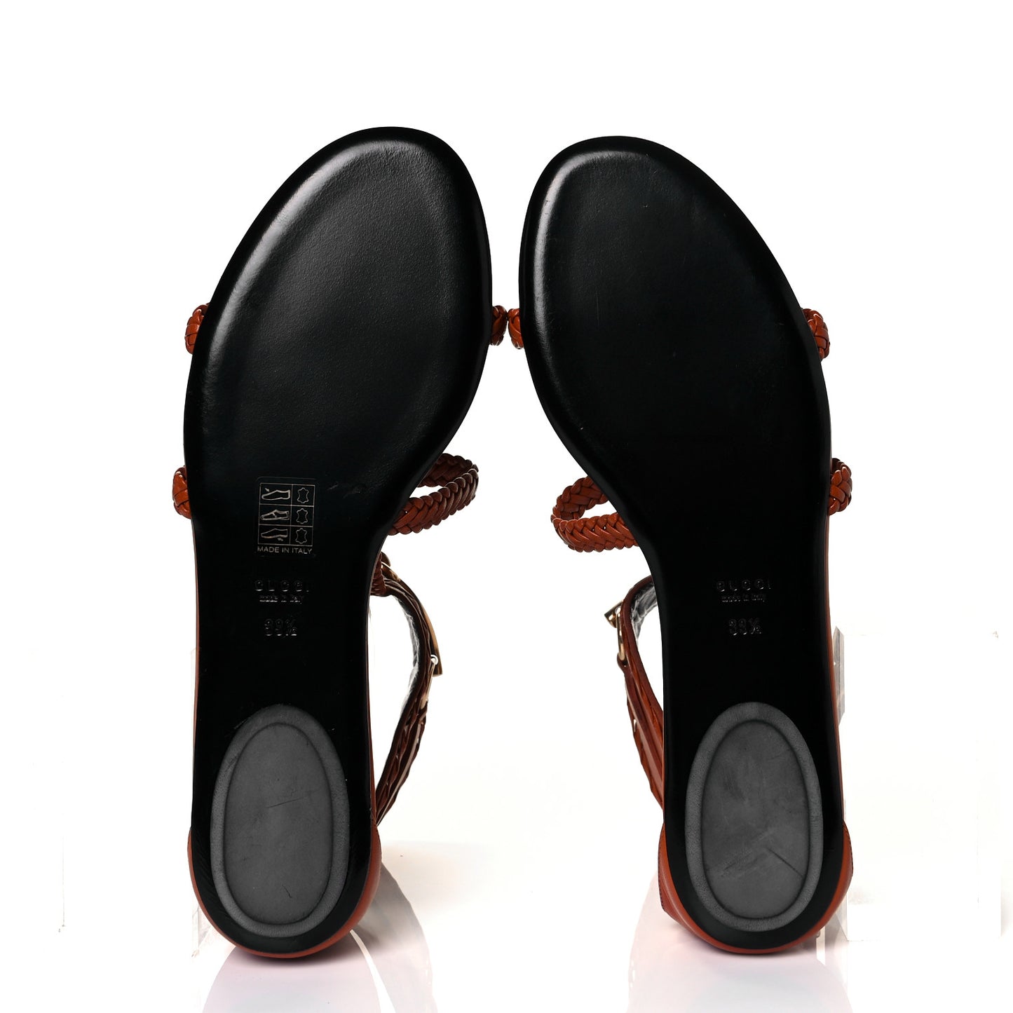 Calfskin Braided Horsebit Sandals 39.5 Cognac