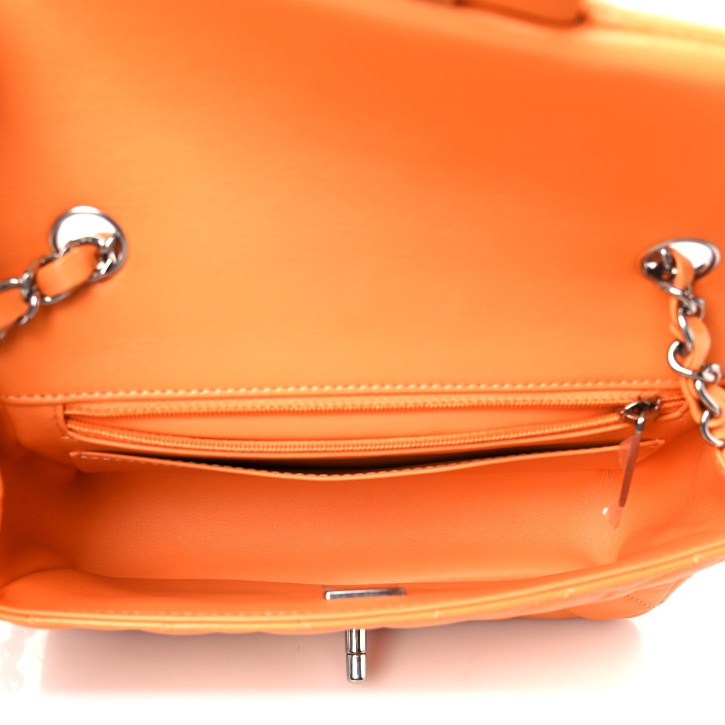 Lambskin Quilted Mini Rectangular Flap Orange