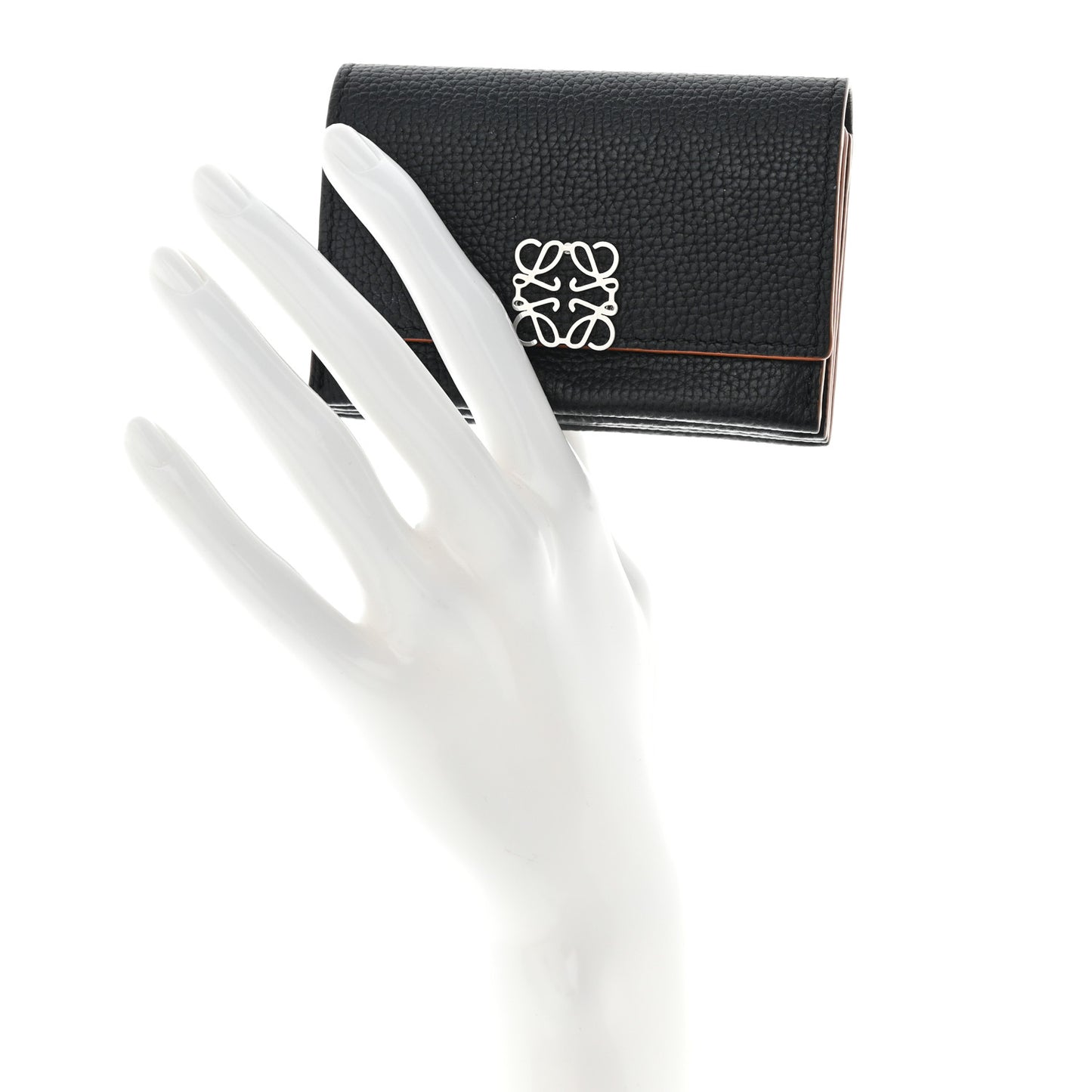 Grained Calfskin Anagram Gusset Wallet Black