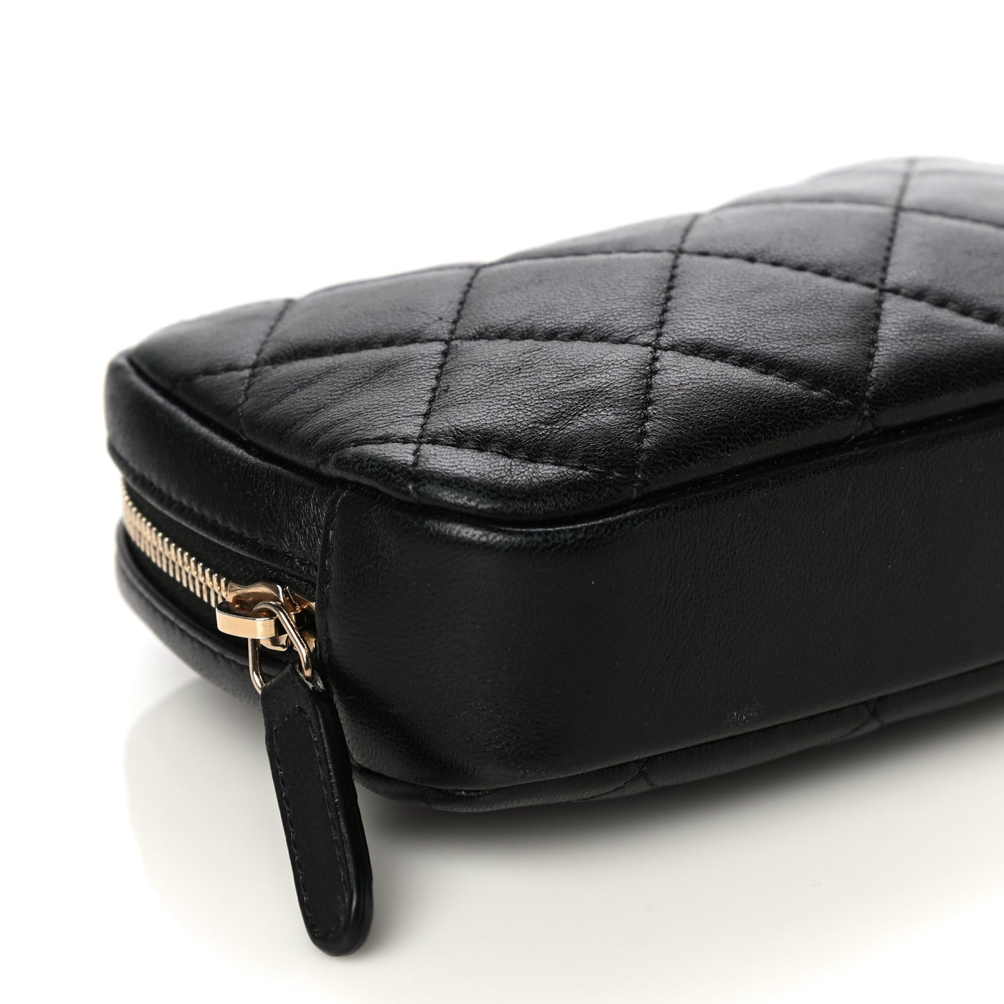 Lambskin Quilted Small Curvy Pouch Cosmetic Case Black