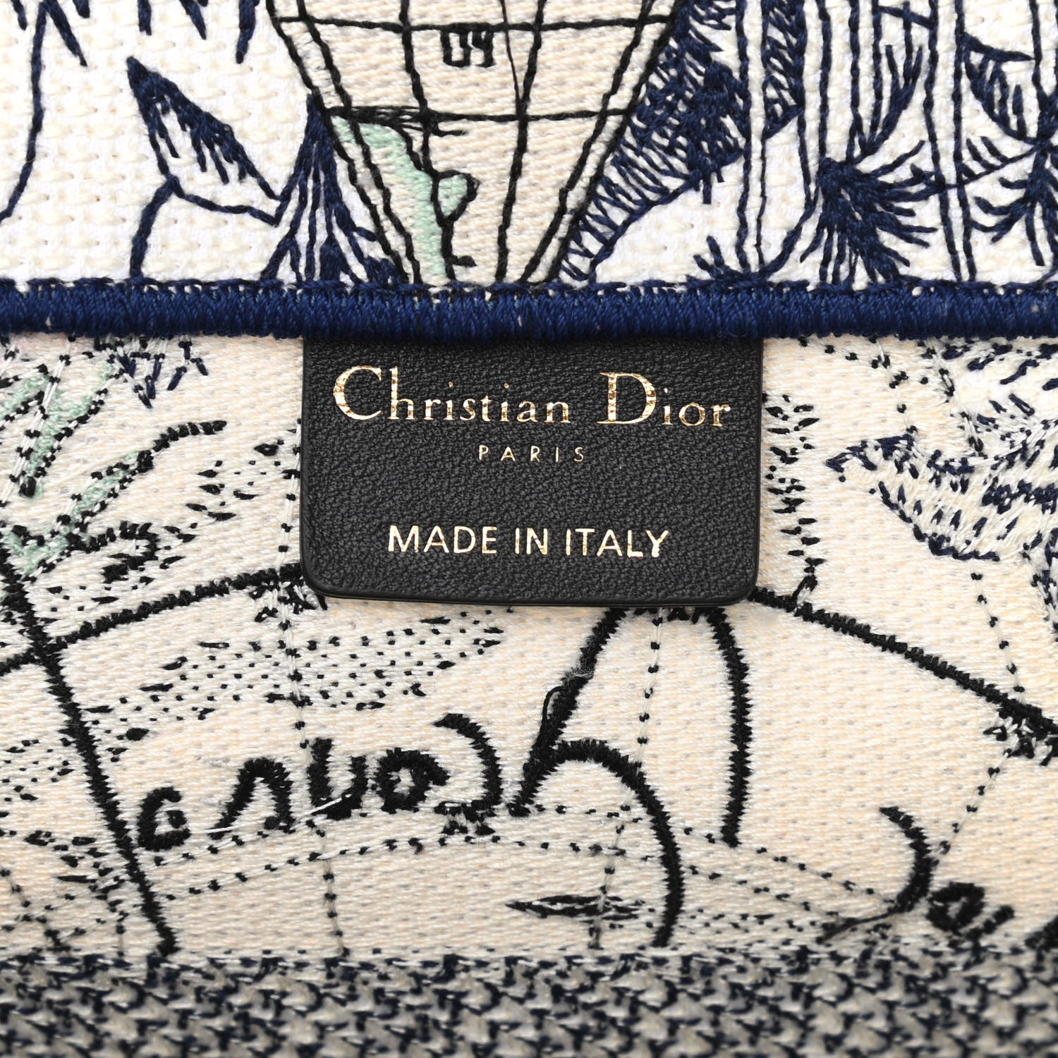 Christian Dior Canvas Embroidered Medium Around The World Book Tote Blue 6 of 10