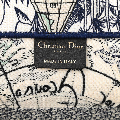 Christian Dior Canvas Embroidered Medium Around The World Book Tote Blue 6 of 10