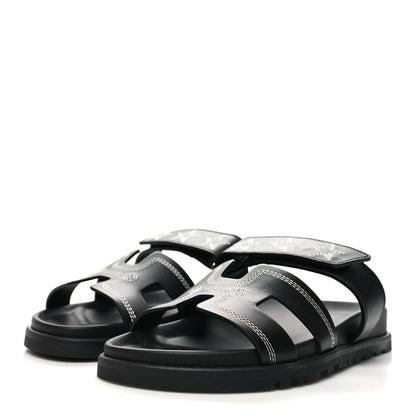 Hermes Calfskin Womens Embroidered Chypre Sandals 37 Black 3 of 8