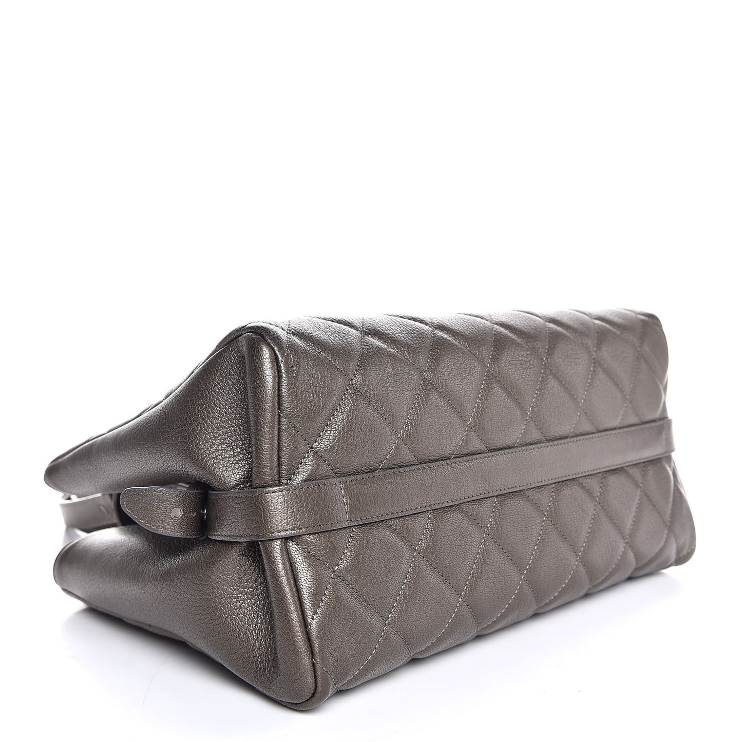 Metallic Goatskin Quilted Large City Rock Shopping Bag Silver