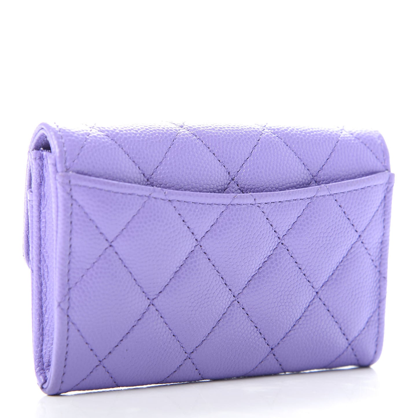 Caviar Quilted Flap Card Holder Wallet Purple