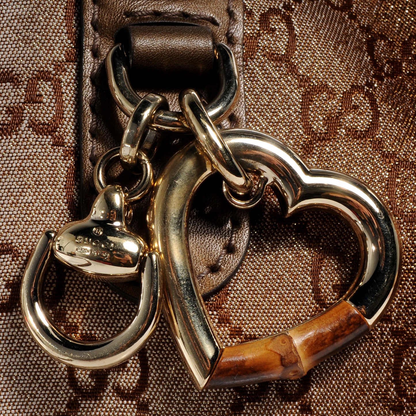 Monogram Lurex Heart Bit Charm Top Handle Tote Bronze