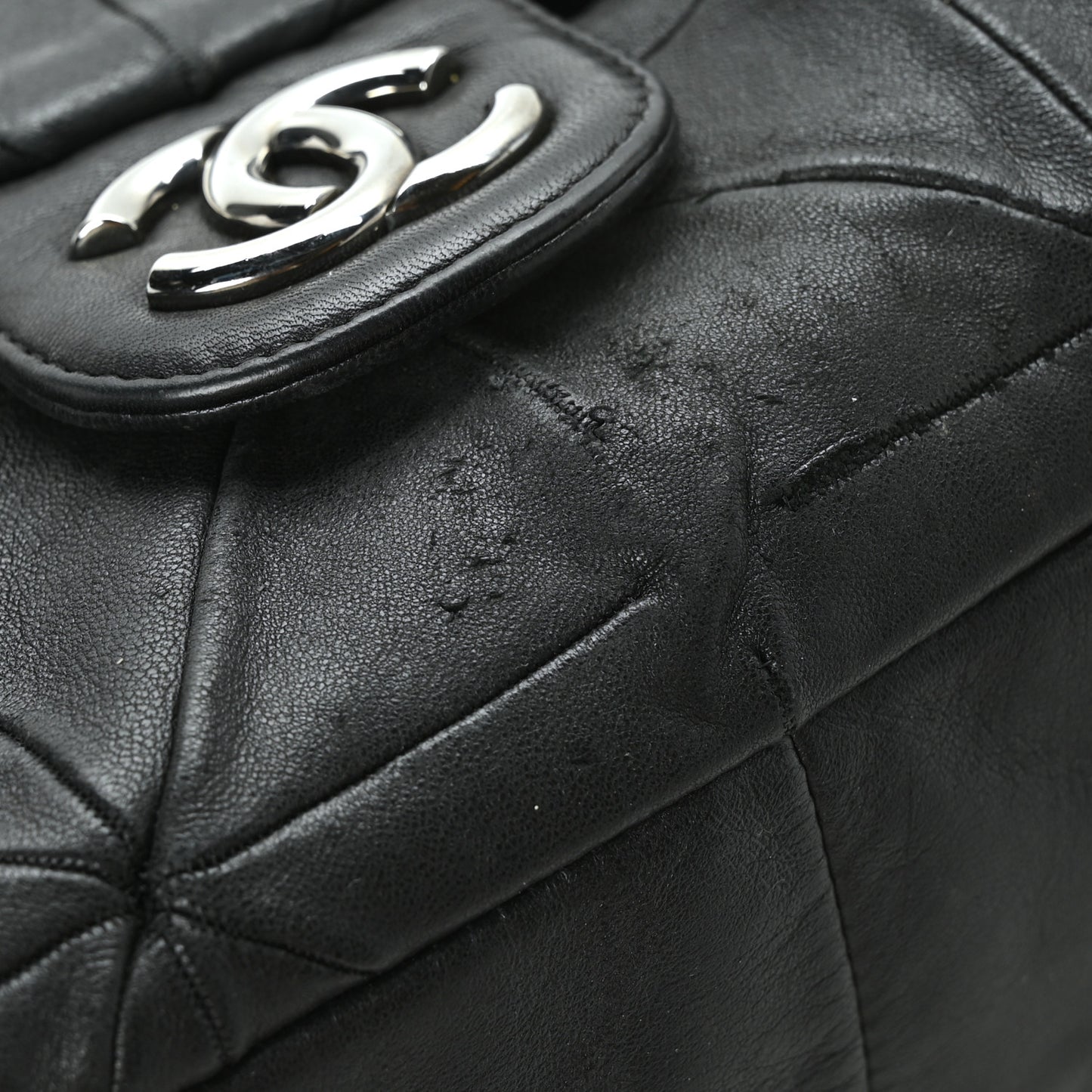 Lambskin Quilted Soft Squares Origami Flap Black
