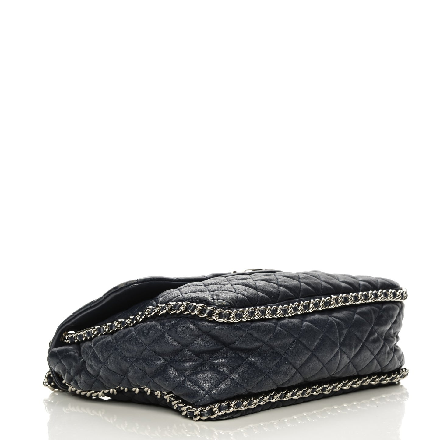 Washed Lambskin Quilted Chain Around Maxi Flap Dark Navy Blue