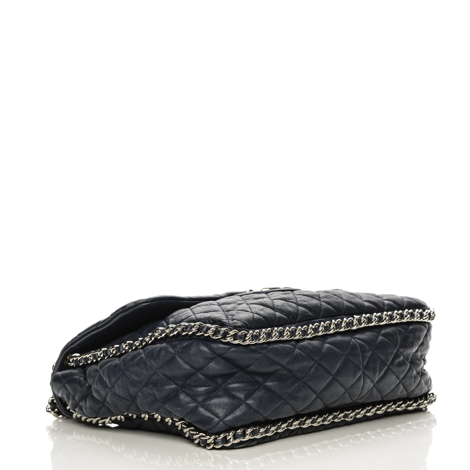 Chanel Washed Lambskin Quilted Chain Around Maxi Flap Dark Navy Blue 4 of 9