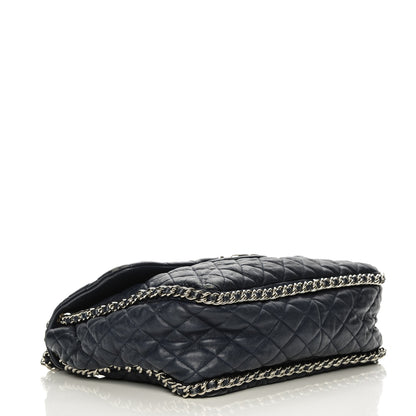 Chanel Washed Lambskin Quilted Chain Around Maxi Flap Dark Navy Blue 4 of 9