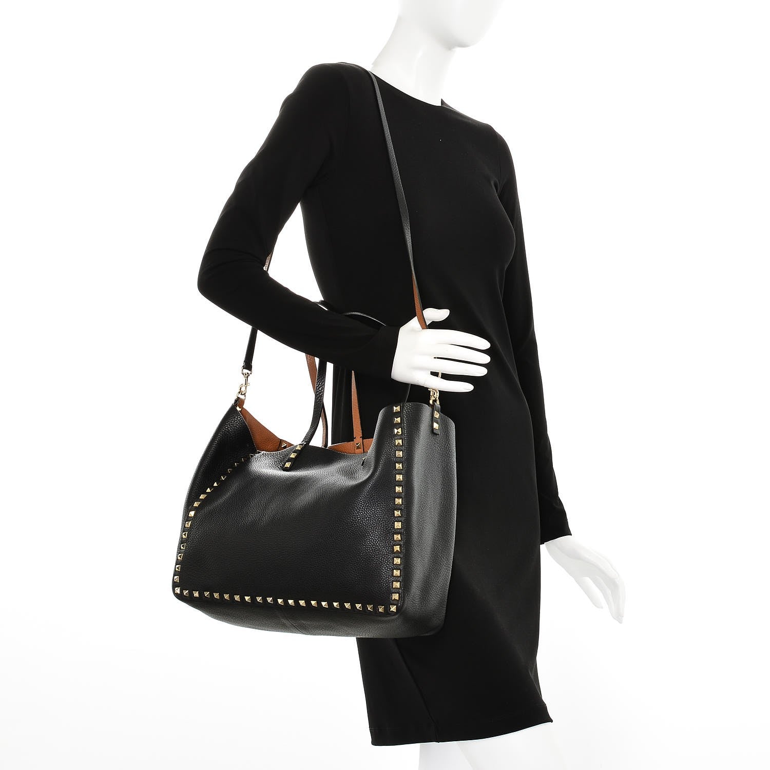 Valentino Garavani Pebbled Calfskin Medium Rockstud Reversible Tote Black Light Cuir 3 of 11