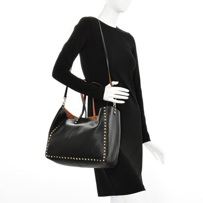 Valentino Garavani Pebbled Calfskin Medium Rockstud Reversible Tote Black Light Cuir 3 of 11