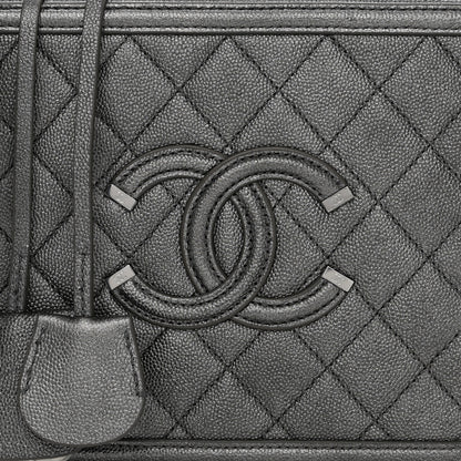 Chanel Metallic Caviar Quilted Medium CC Filigree Vanity Case Dark Silver 8 of 11