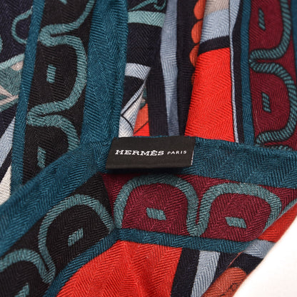 Hermes Cashmere Silk Losange Shawl MM Petrole Marine Rouge 2 of 5
