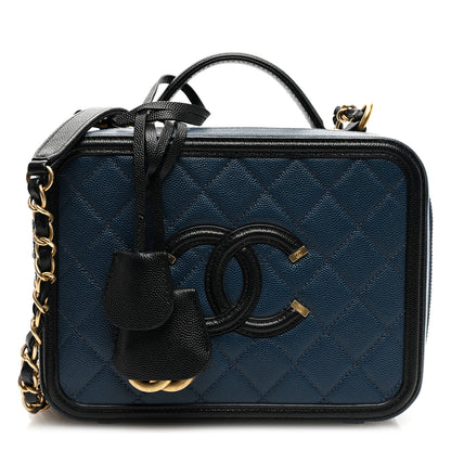 Chanel Caviar Quilted Medium CC Filigree Vanity Case Navy Black 1 of 10