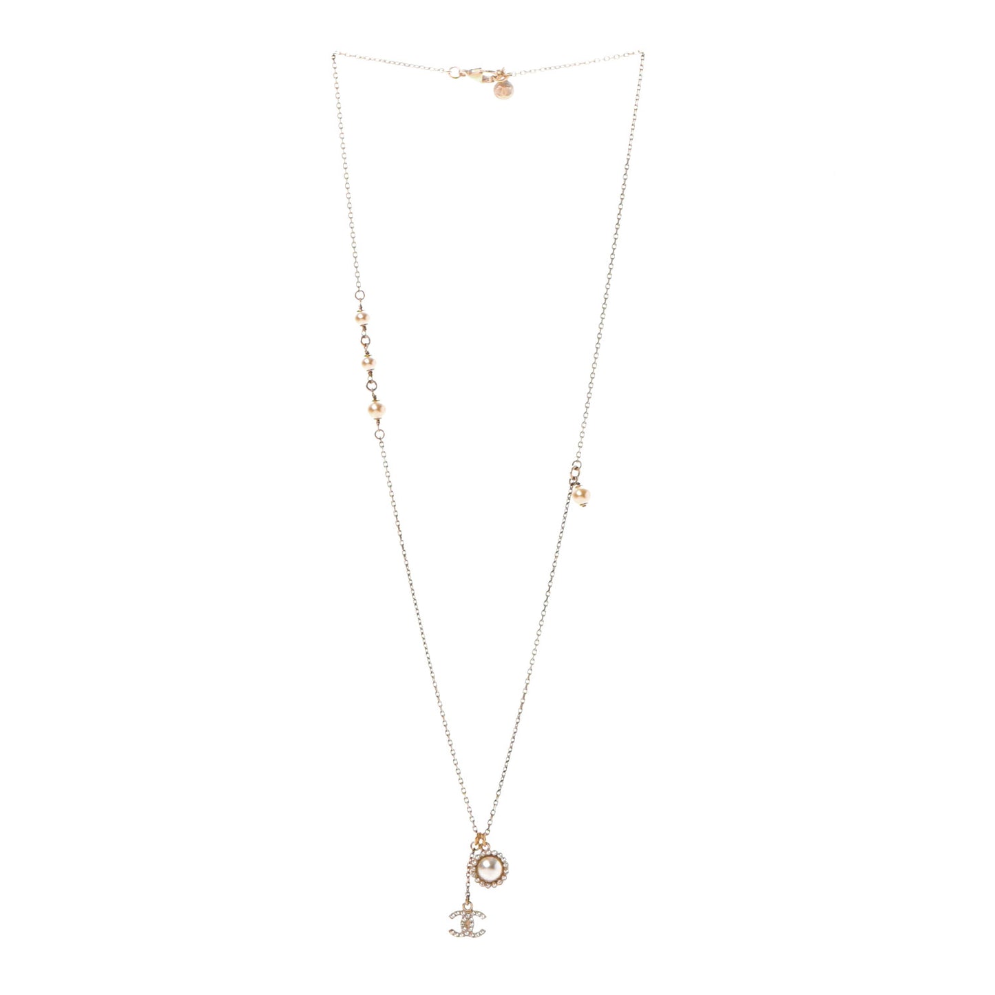 Pearl Crystal CC Necklace Gold
