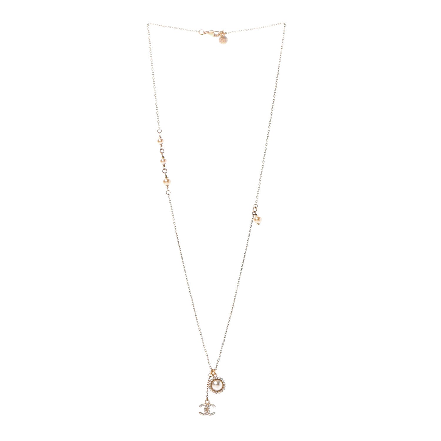 Chanel Pearl Crystal CC Necklace Gold 3 of 5