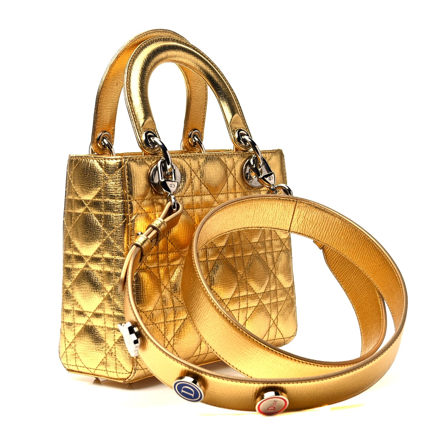 Metallic Grained Calfskin Cannage Small Lucky Badges My Lady Dior Gold