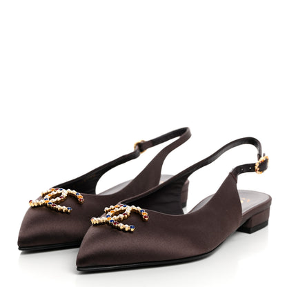 Chanel Satin Strass CC Slingback Flats 37 Burgundy Multicolor 3 of 8