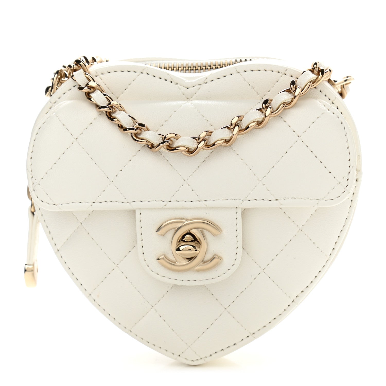 Chanel Lambskin Quilted CC In Love Heart Clutch With Chain White 1 of 11