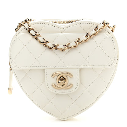 Chanel Lambskin Quilted CC In Love Heart Clutch With Chain White 1 of 11