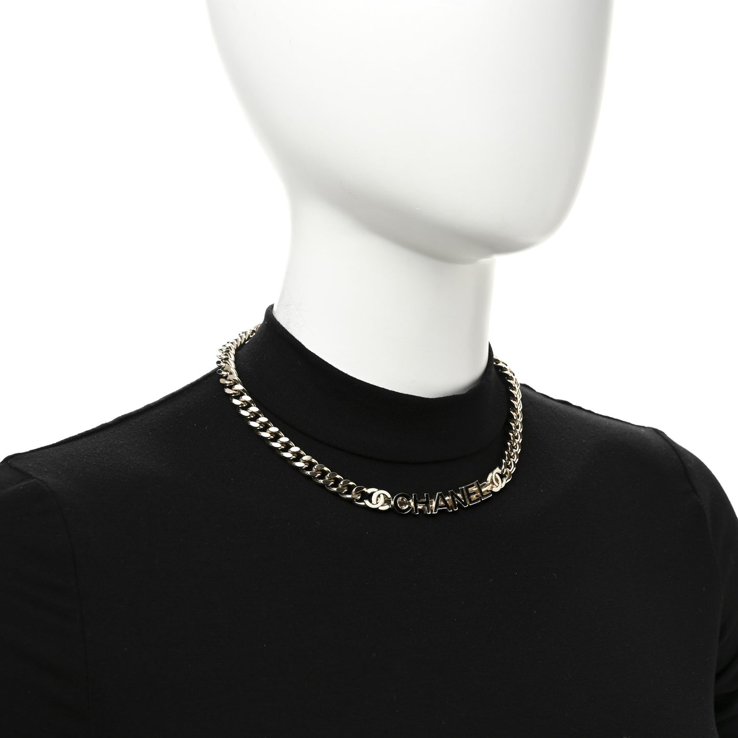Enamel Metal Logo Choker Necklace Gold Black White