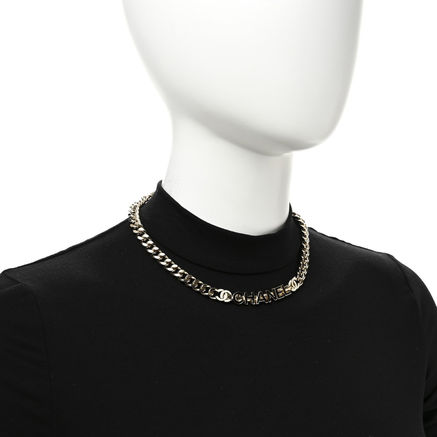 Chanel Enamel Metal Logo Choker Necklace Gold Black White 2 of 7