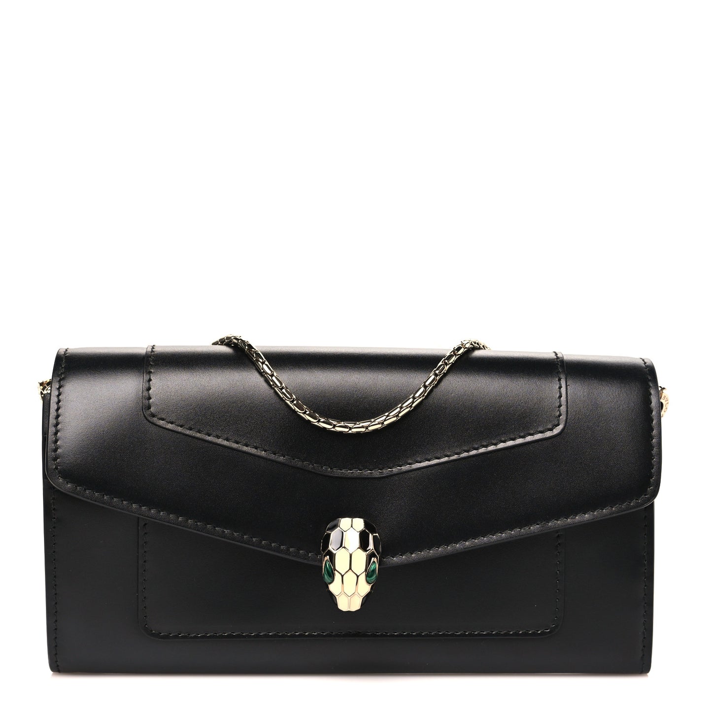 Calfskin Serpenti Forever Chain Wallet Black