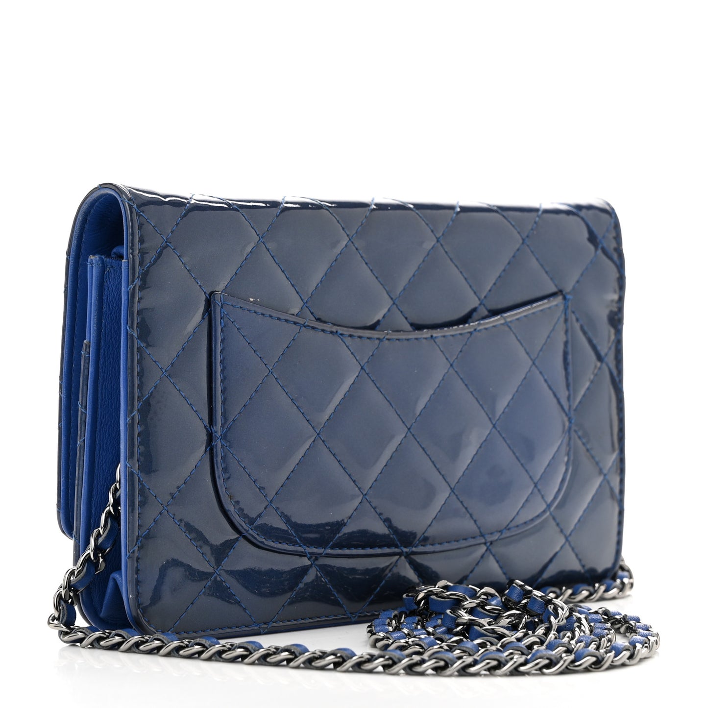 Patent Quilted Wallet On Chain WOC Blue