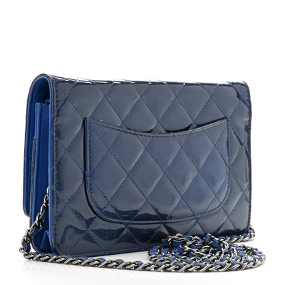 Chanel Patent Quilted Wallet On Chain WOC Blue 3 of 12