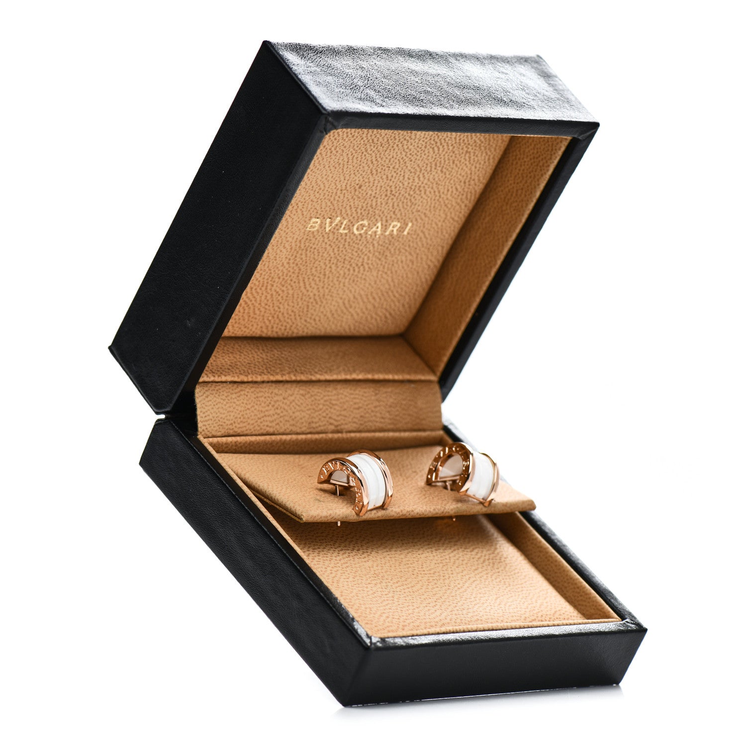 Bulgari 18K Rose Gold White Ceramic B.Zero1 Hoop Earrings 5 of 5