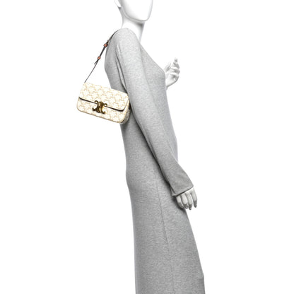 Celine Canvas Calfskin Triomphe Shoulder Bag White 2 of 11
