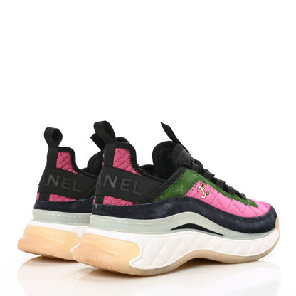 Chanel Velvet Calfskin Mixed Fibers CC Sneakers 39 Dark Pink Green 4 of 9