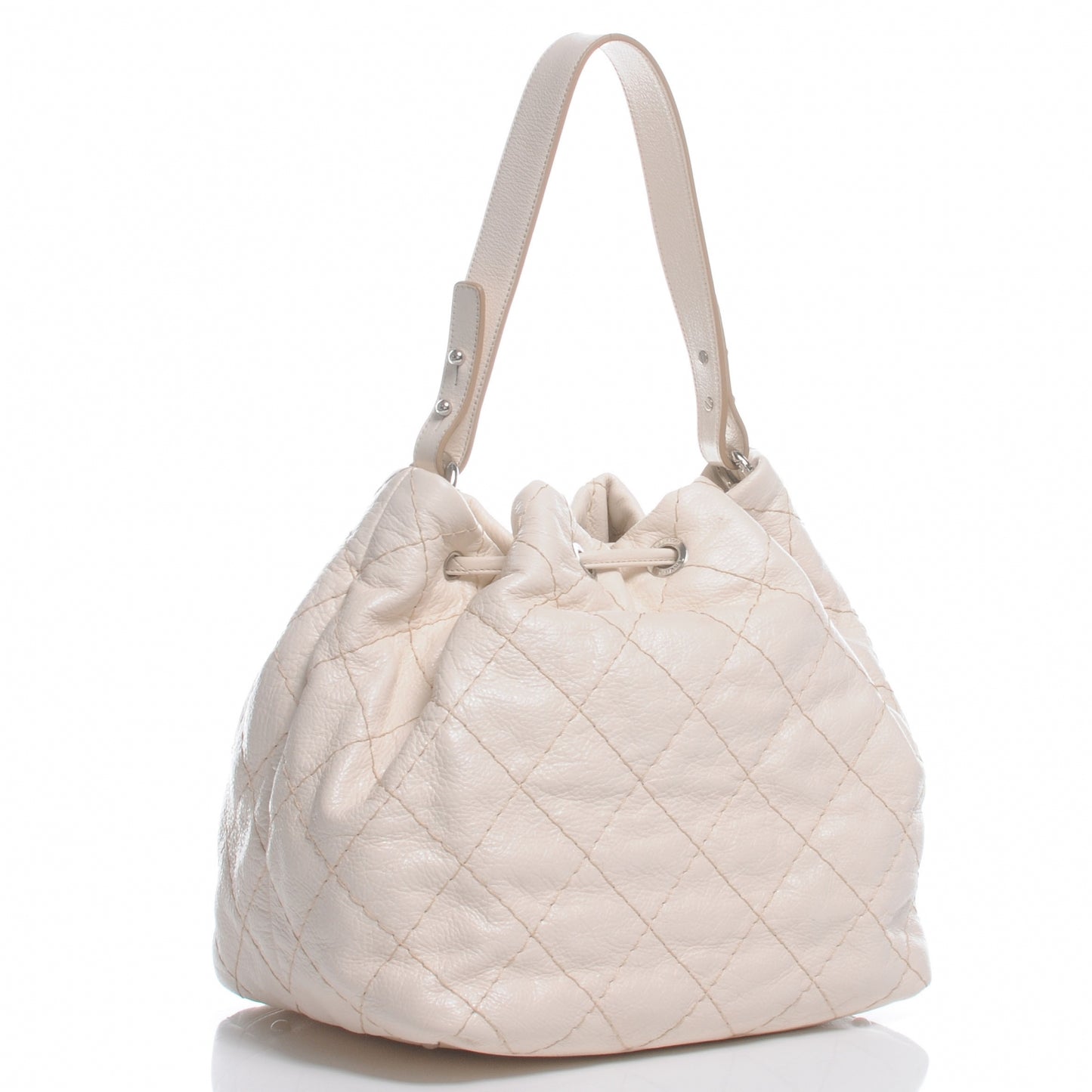 Glazed Calfskin On The Road Drawstring Tote Ivory