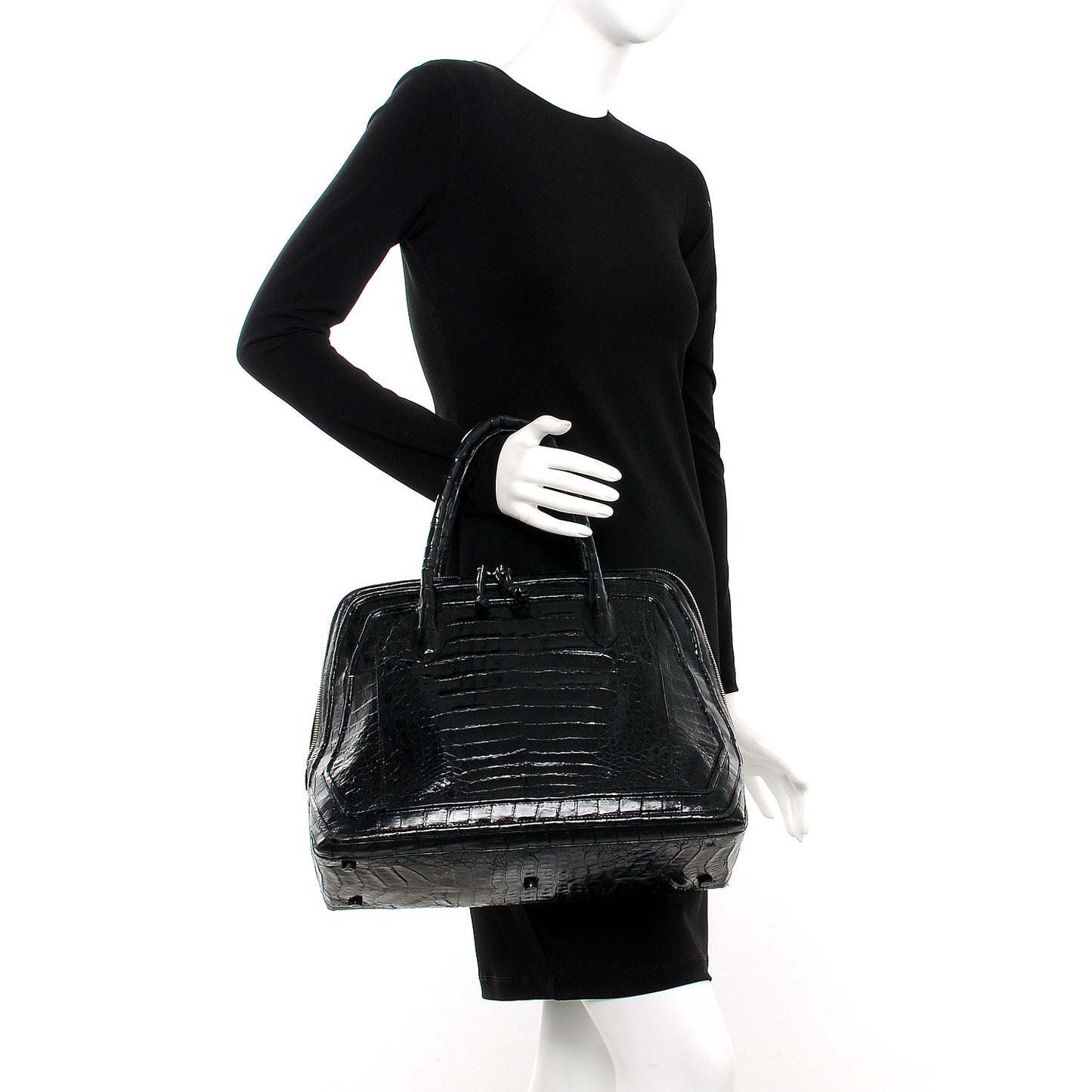 Crocodile Top Handle Tote Black