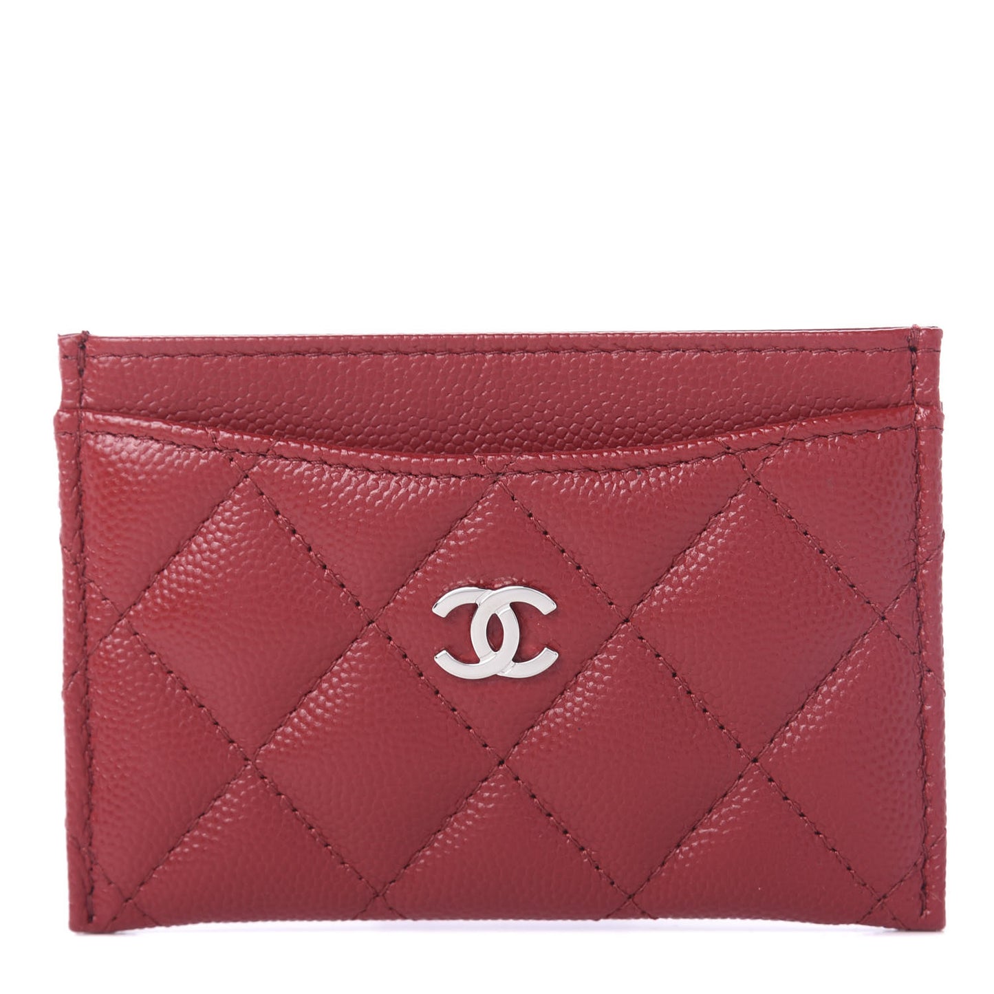 Caviar Quilted Card Holder Dark Red