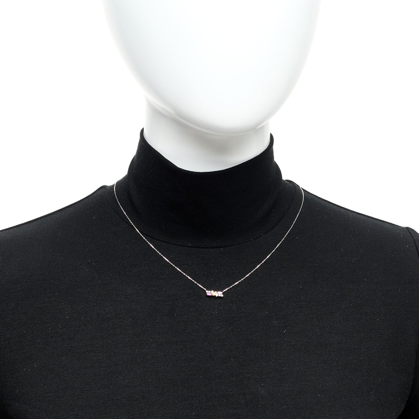 18K White Gold Diamond Pink Sapphire Citrine Fireworks Bar Necklace