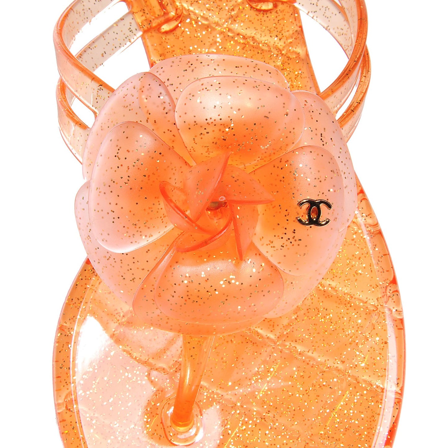 Jelly Camellia Glitter Thong Sandals 39 Orange