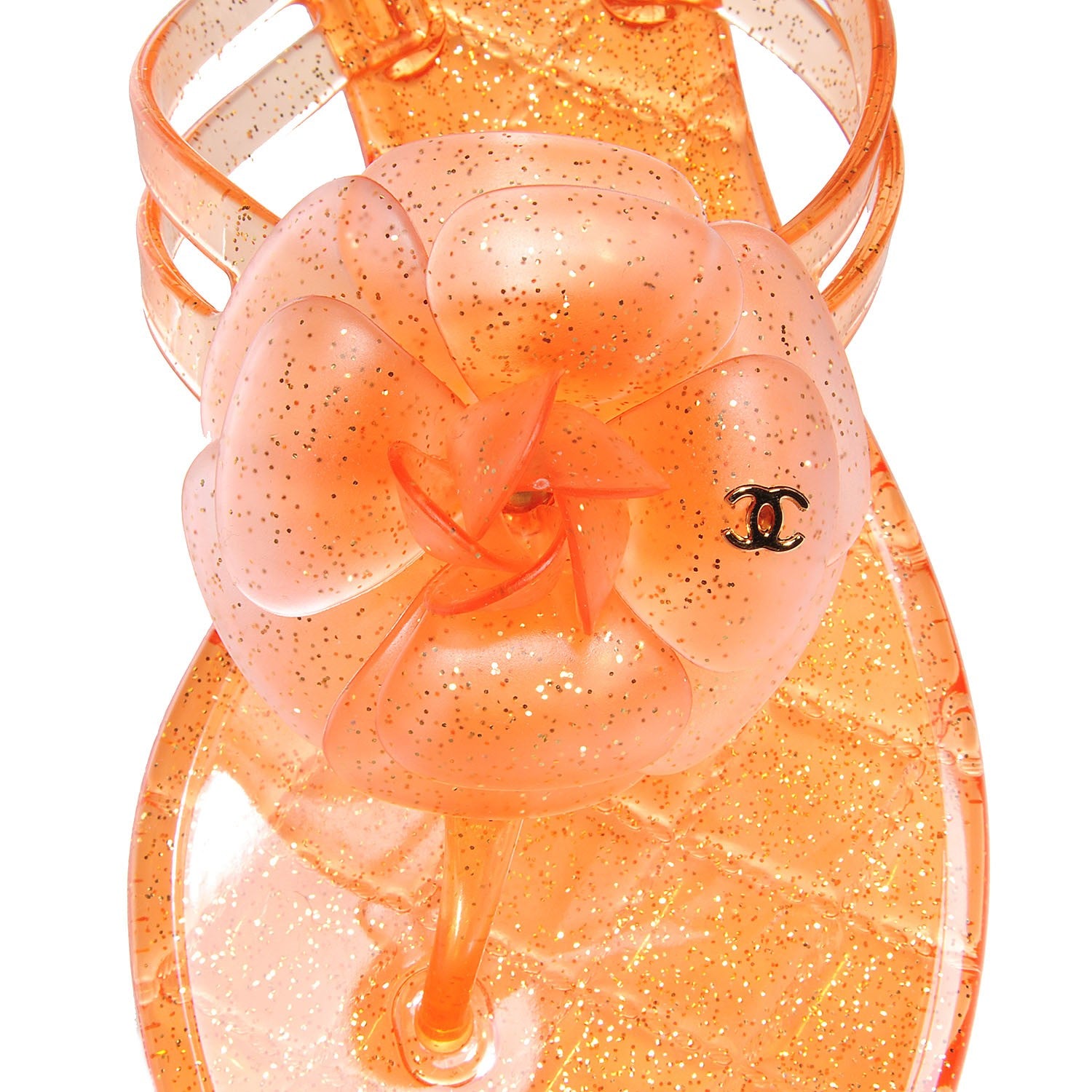 Chanel Jelly Camellia Glitter Thong Sandals 39 Orange 5 of 8