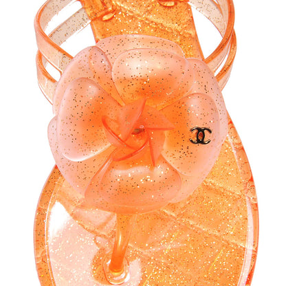 Chanel Jelly Camellia Glitter Thong Sandals 39 Orange 5 of 8