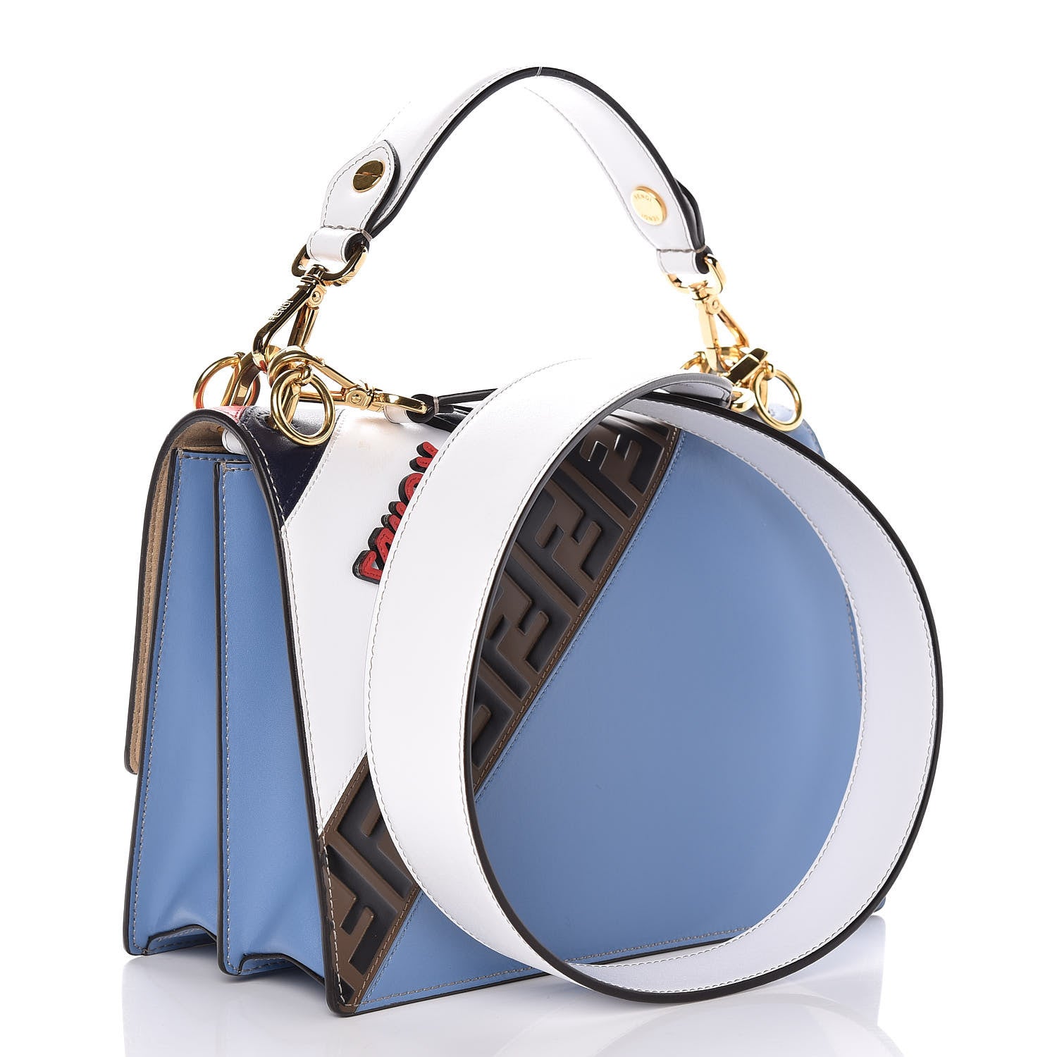 Fendi X FILA Vitello Liberty Mania Bi-Color FF 1974 Embossed Kan I Shoulder Bag White Nebula Multicolor 3 of 14