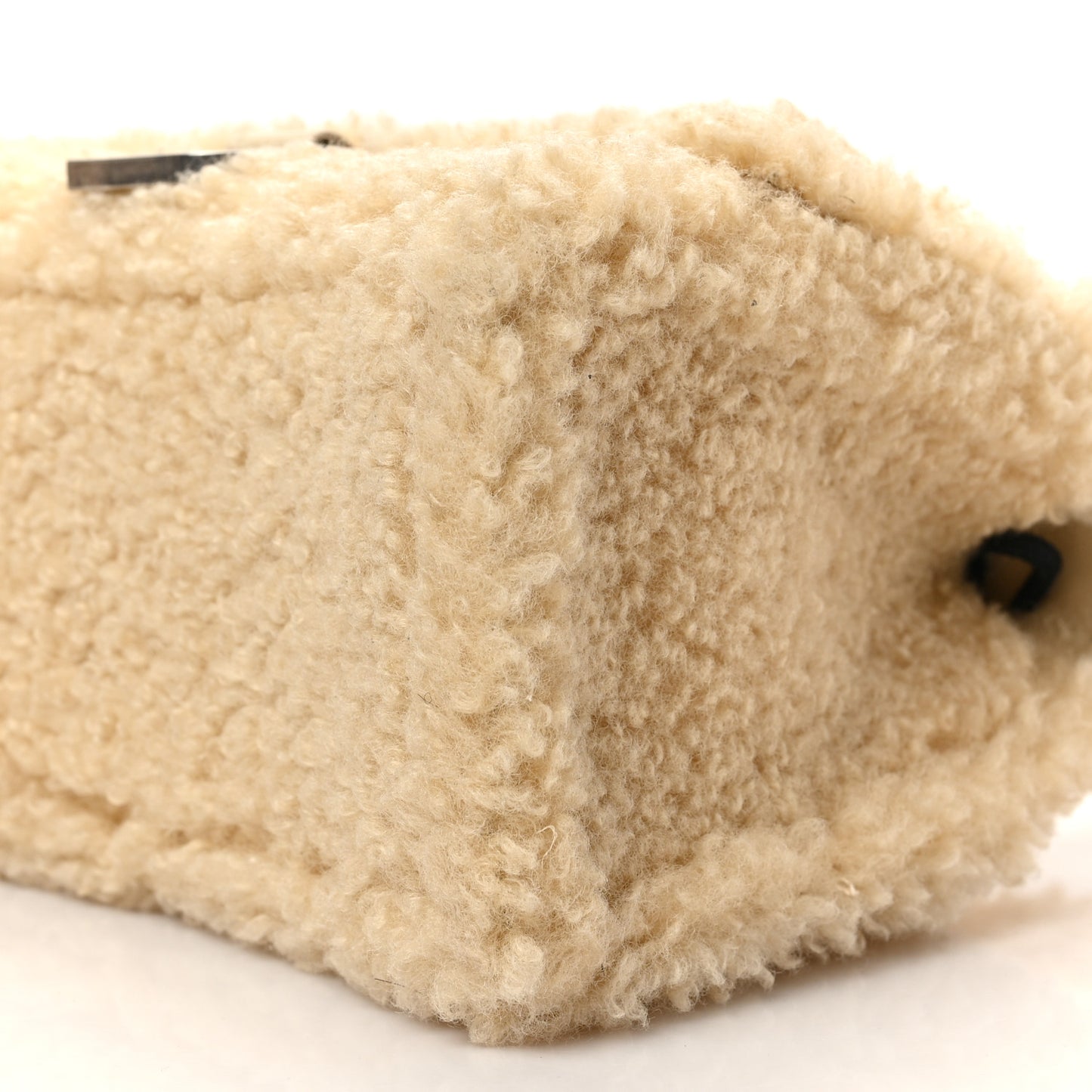 Curly Faux Shearling Small Hourglass Top Handle Bag Beige