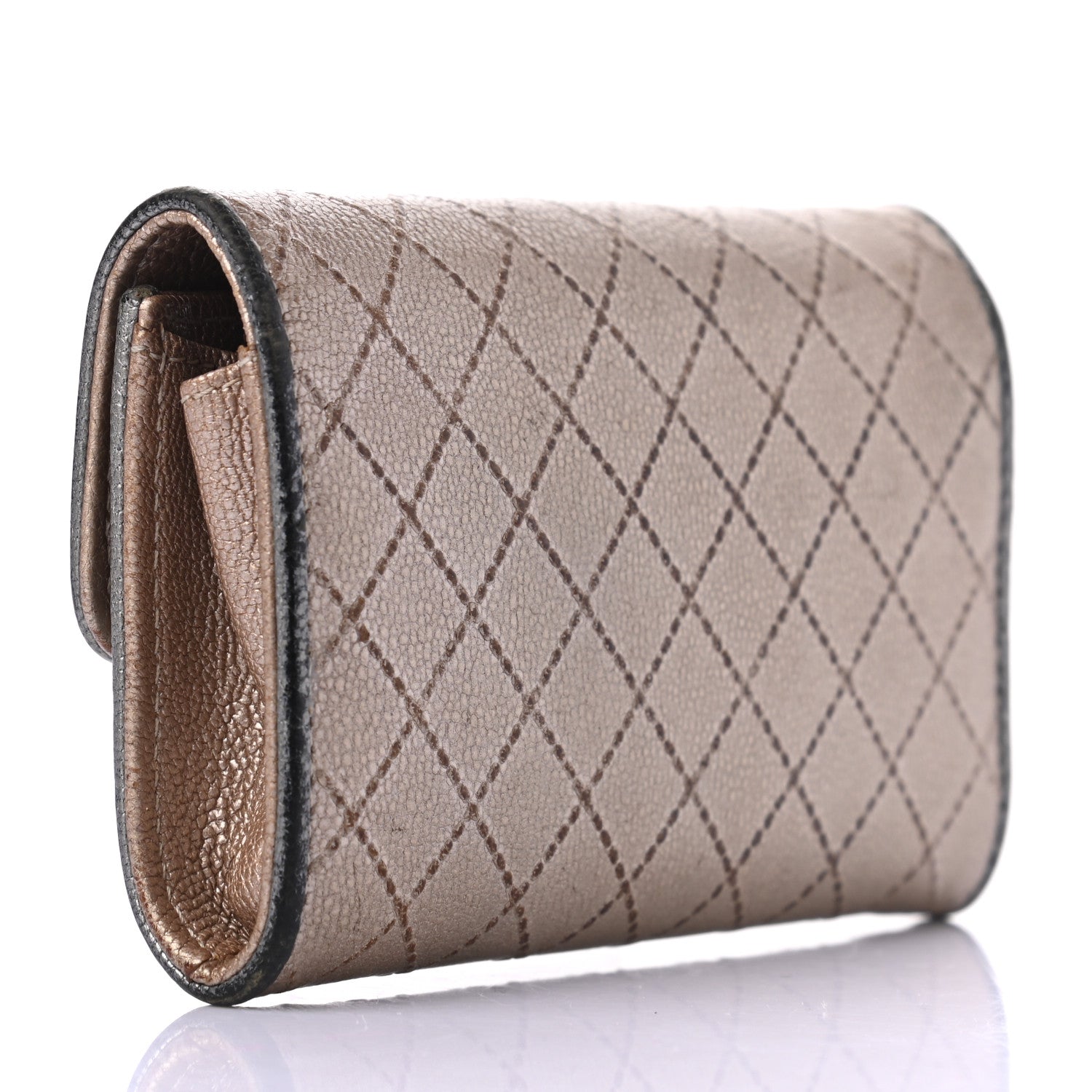 Chanel Metallic Calfskin Diamond Stitched Key Holder Case Gold Silver 3 of 9