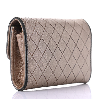 Chanel Metallic Calfskin Diamond Stitched Key Holder Case Gold Silver 3 of 9
