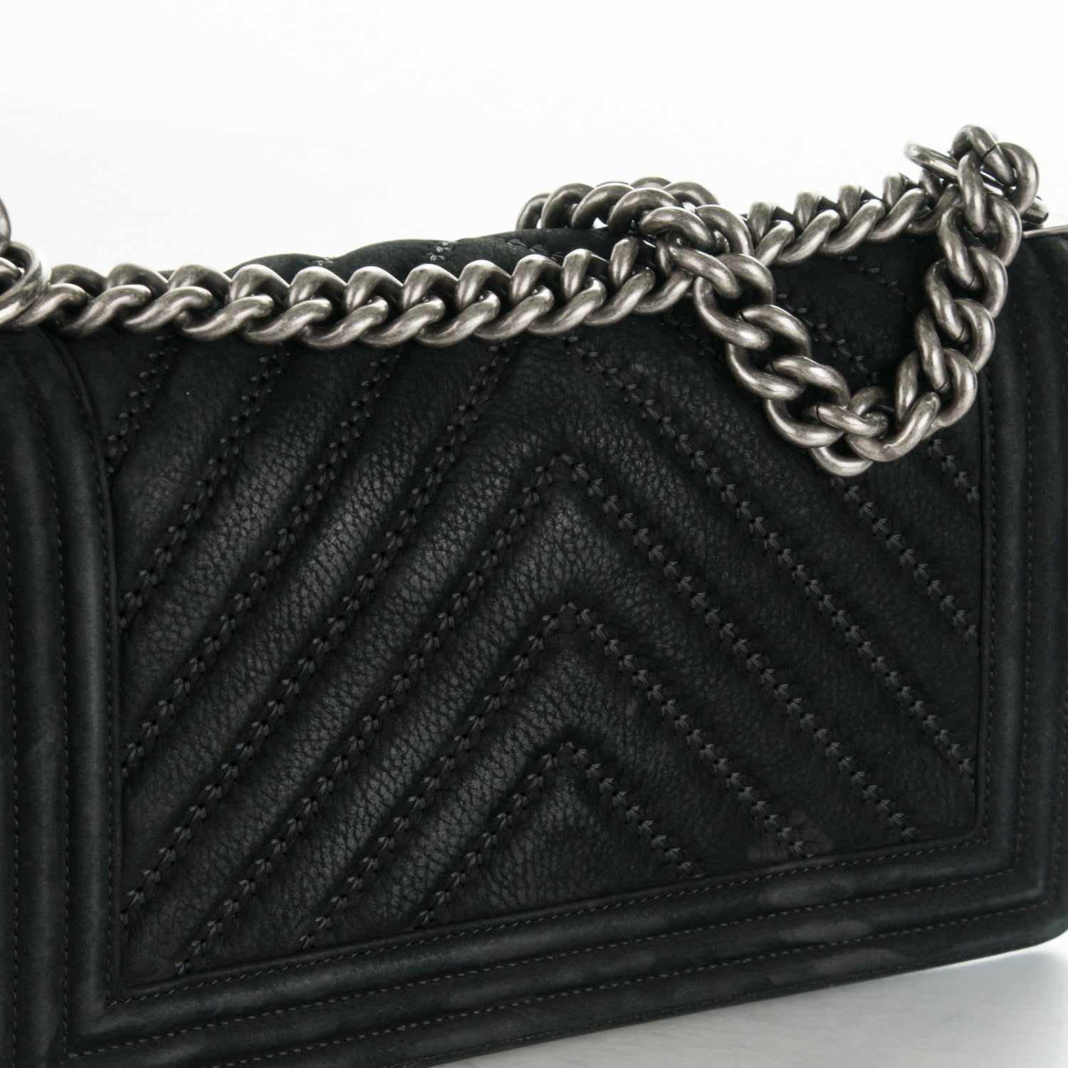 Chanel Nubuck Bull Chevron Quilted Medium Boy Flap Black 9 of 11