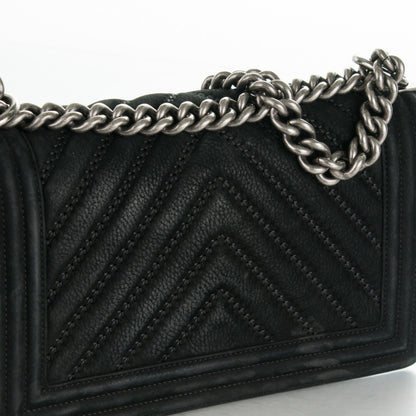 Chanel Nubuck Bull Chevron Quilted Medium Boy Flap Black 9 of 11